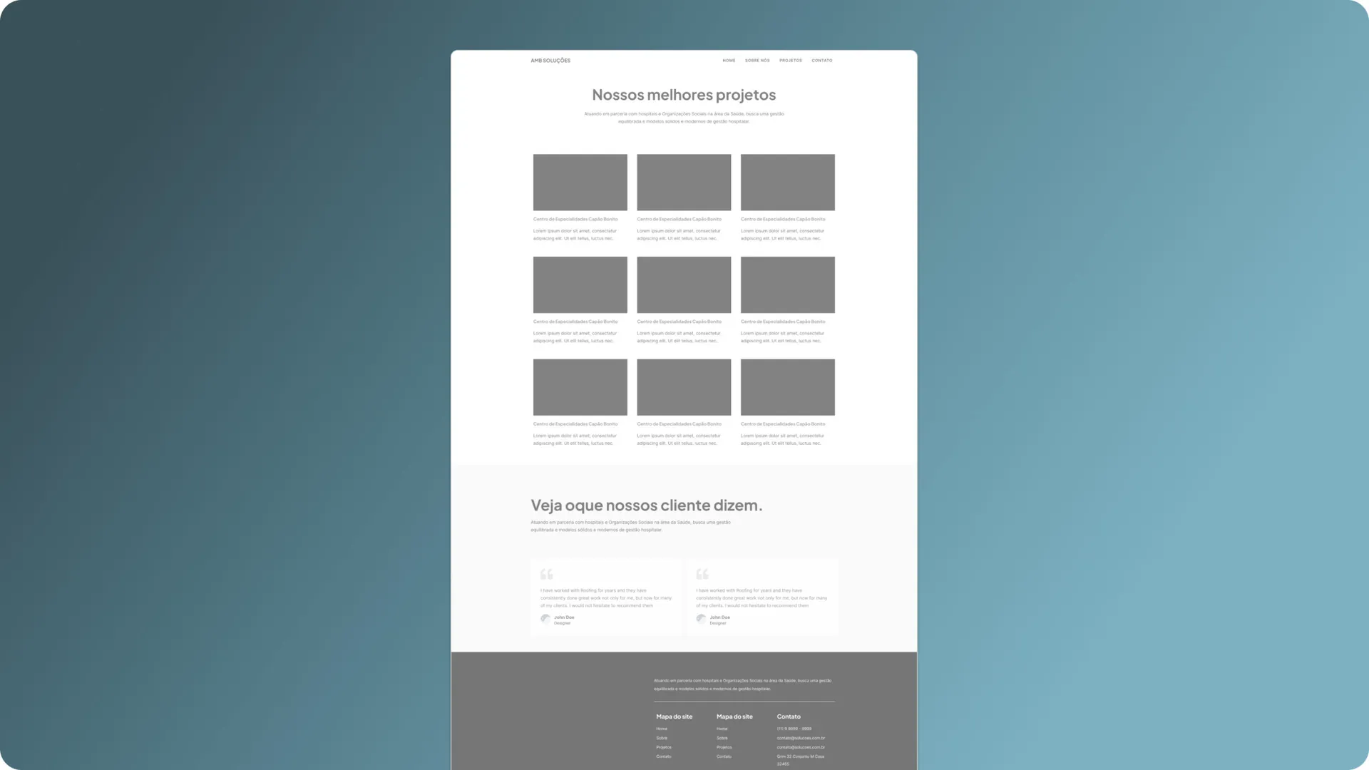 Wireframe da página Projetos