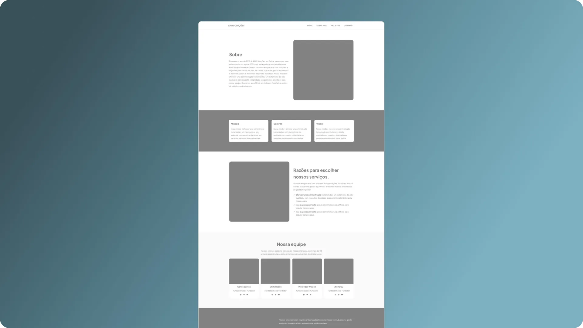 Wireframe da página Sobre