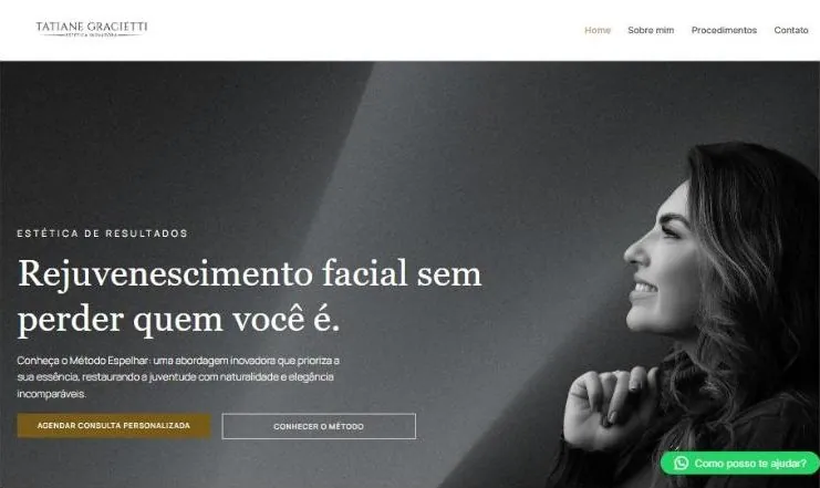 Home do site da Dra. Tatiane Gracietti, em preto e dourado