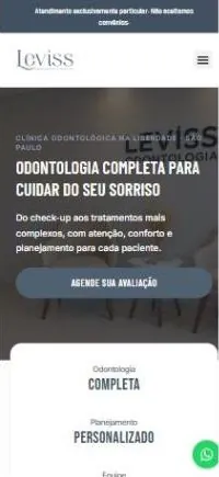 Versão mobile do site Leviss Odontologia