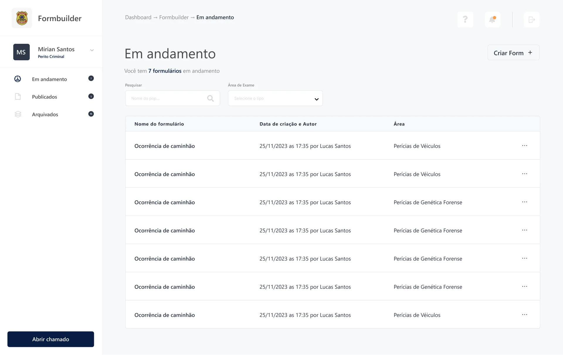 Dashboard final do Formbuilder