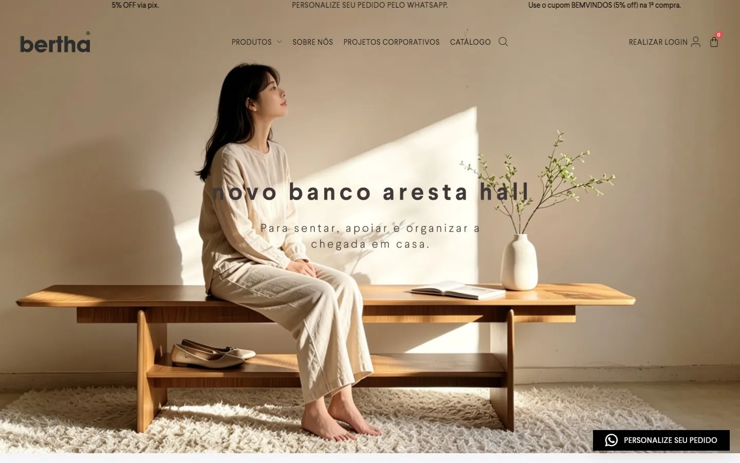 Bertha Home: topo da página (versão desktop)