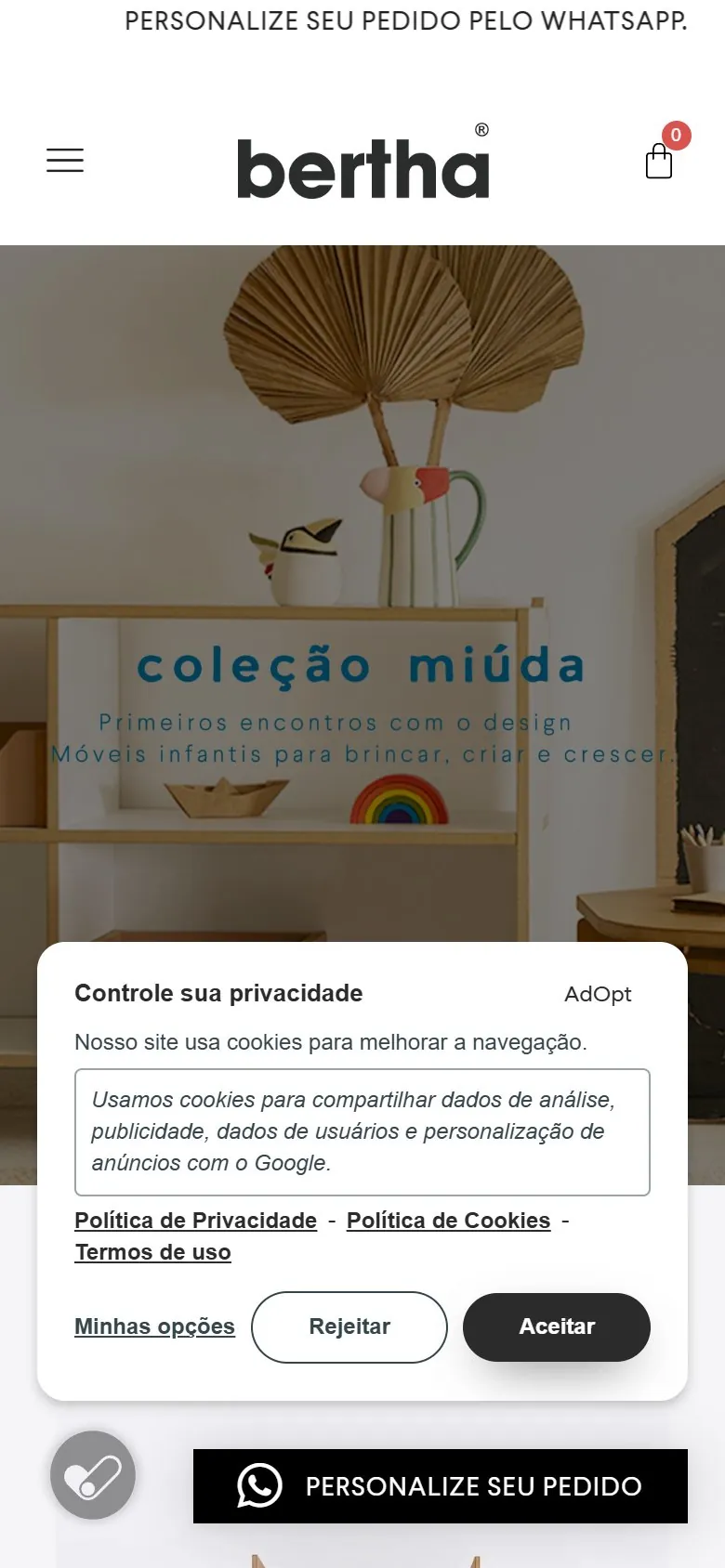 Bertha Home: tela 1 da versão mobile