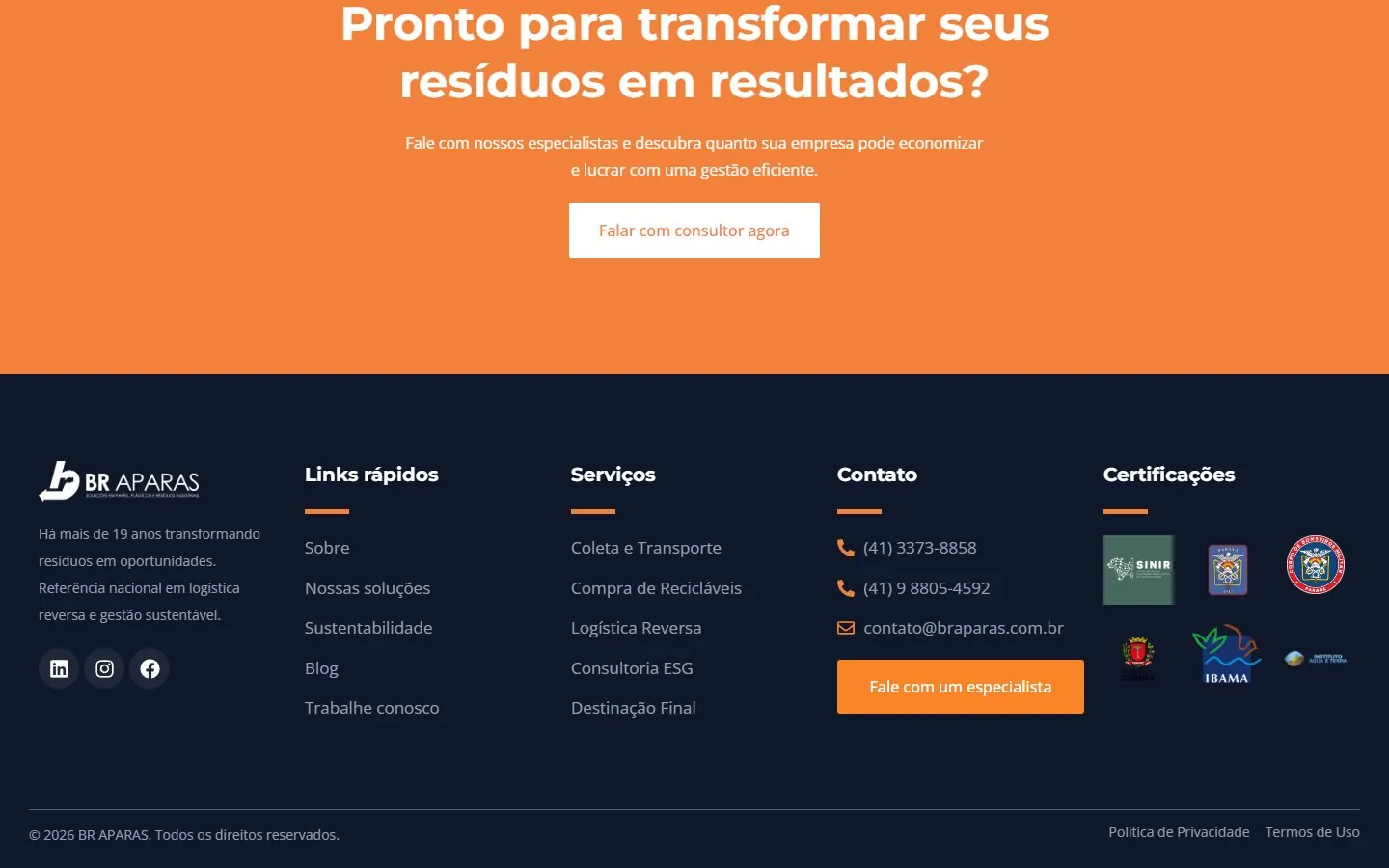 BR Aparas: footer and contacts (desktop version)