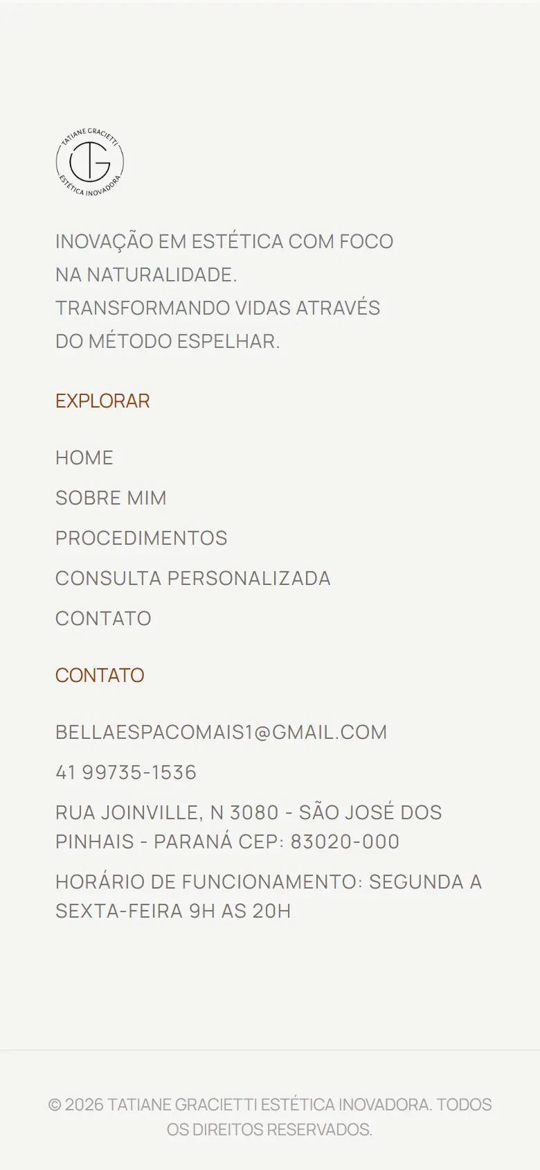 Dra. Tatiane Gracietti: tela 4 da versão mobile