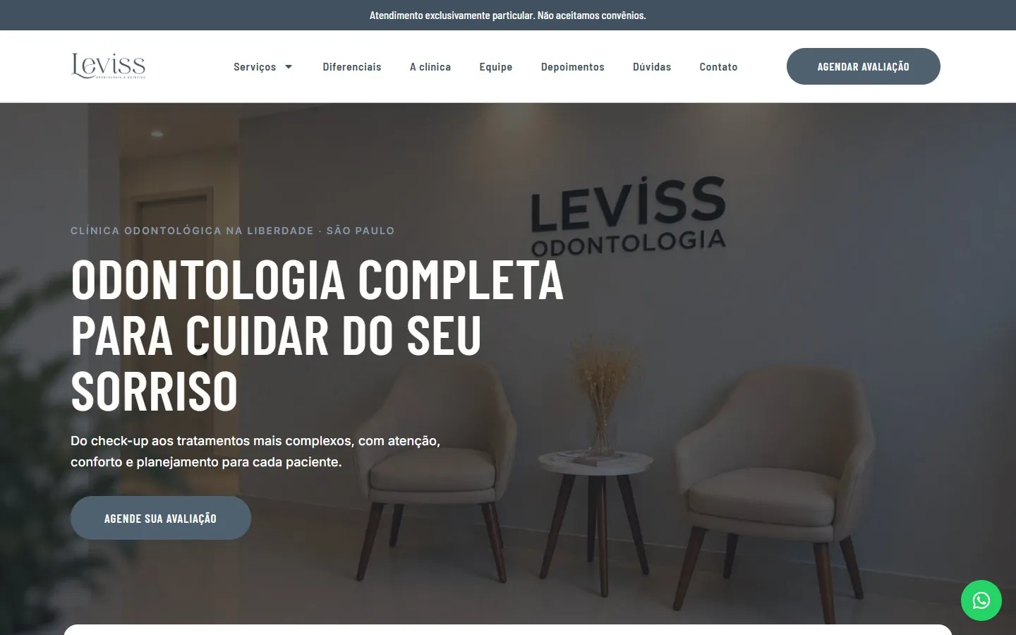 Leviss Odontologia: topo da página (versão desktop)