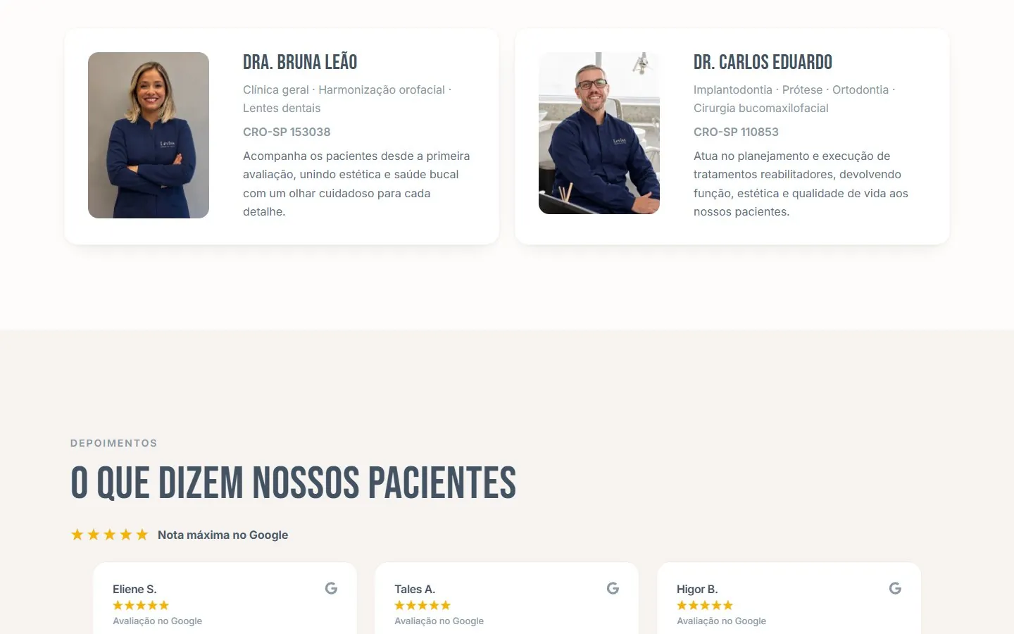 Leviss Odontologia: meio da página (versão desktop)