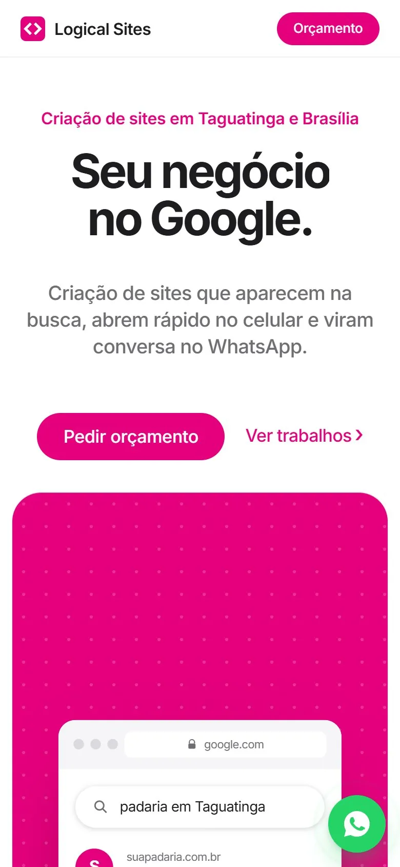 Logical Sites: tela 1 da versão mobile