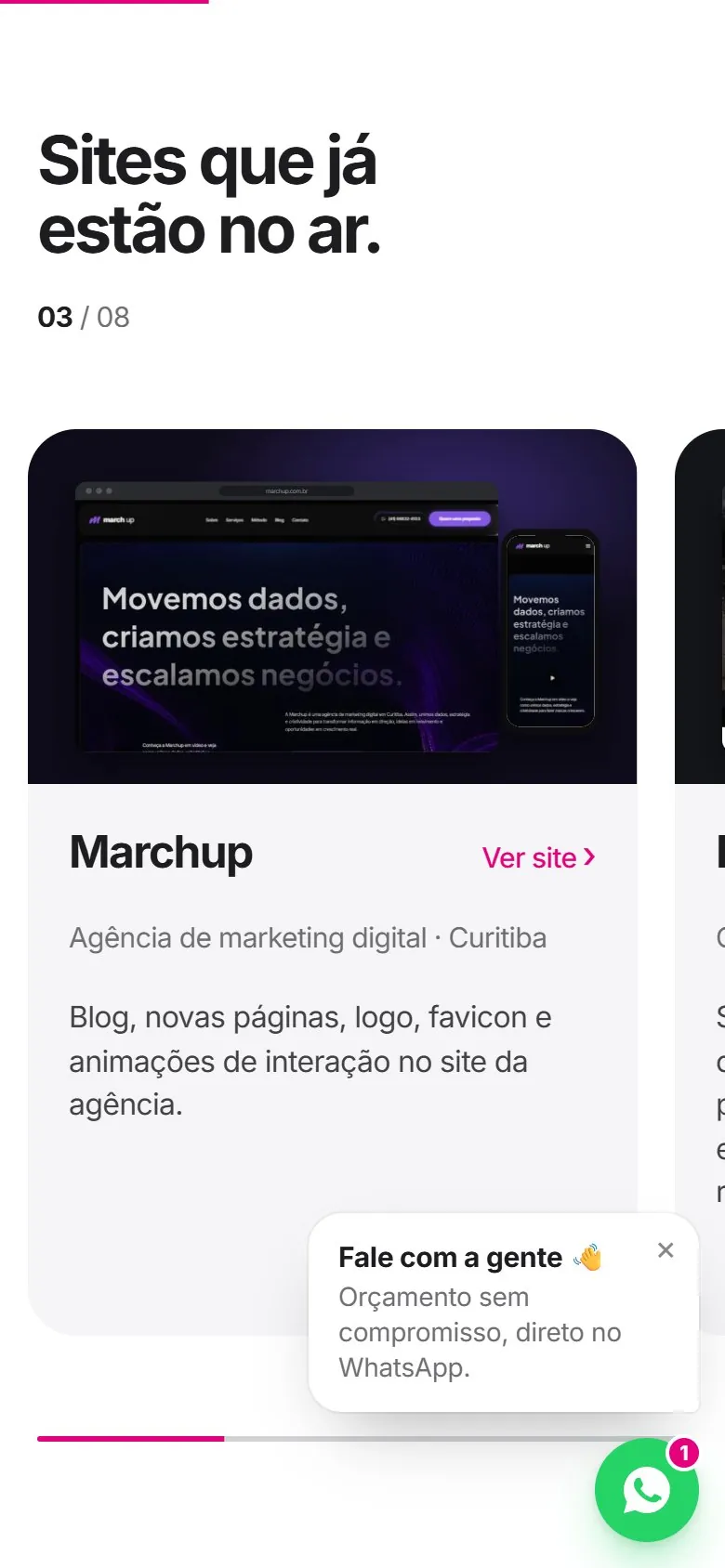 Logical Sites: tela 2 da versão mobile