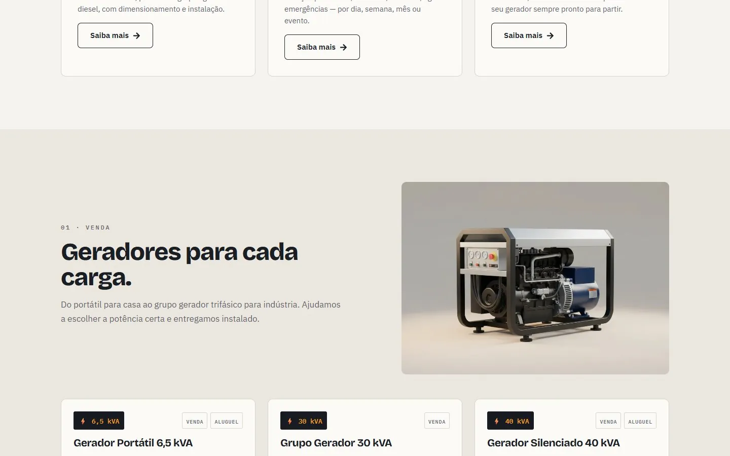 Taguatinga Geradores: meio da página (versão desktop)