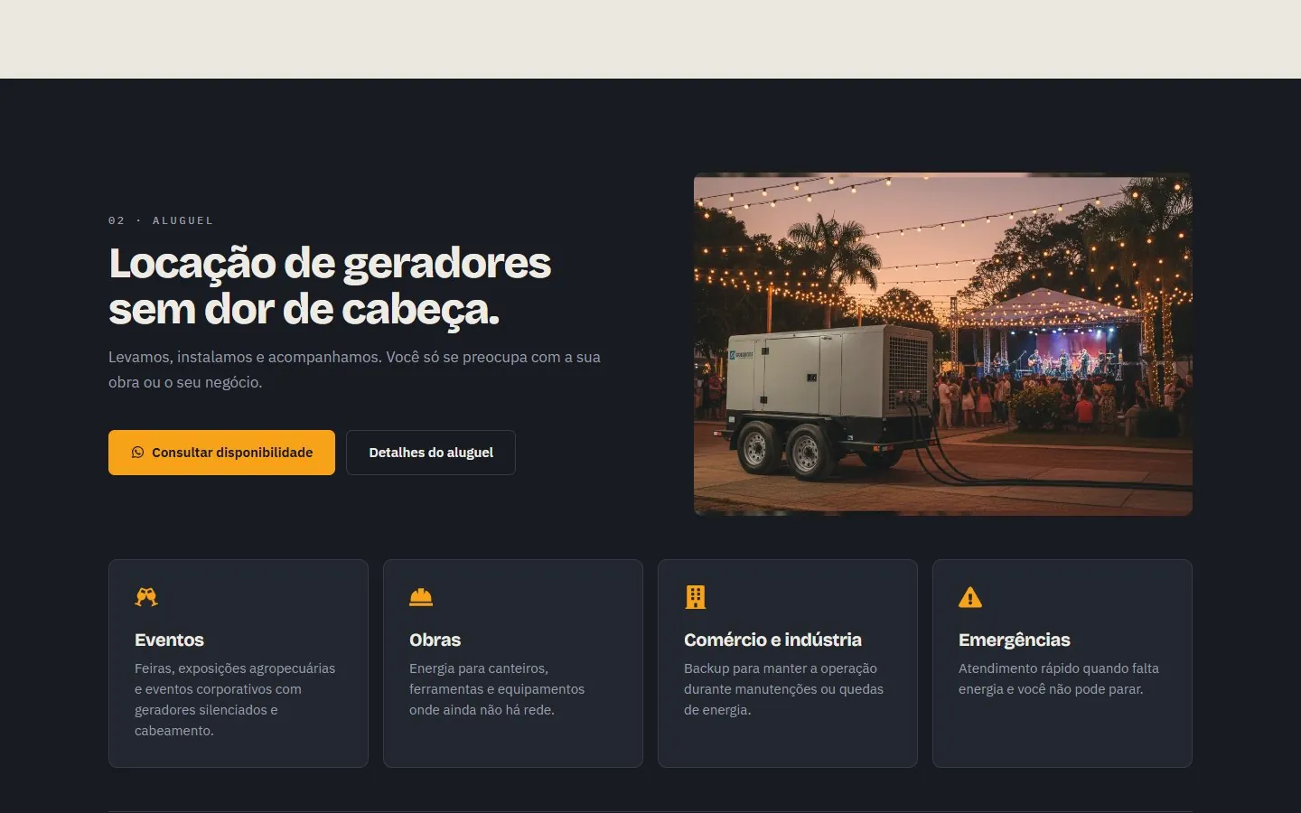 Taguatinga Geradores: meio da página (versão desktop)