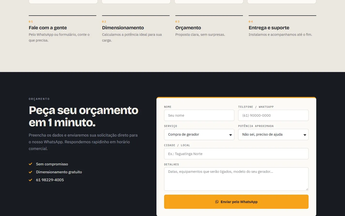 Taguatinga Geradores: meio da página (versão desktop)