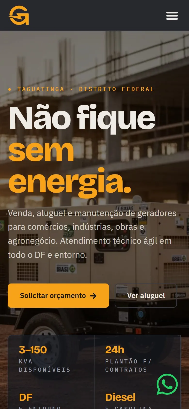 Taguatinga Geradores: tela 1 da versão mobile