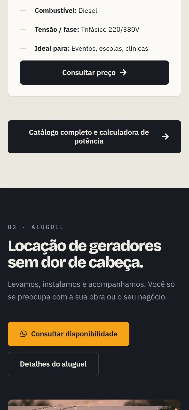 Taguatinga Geradores: tela 2 da versão mobile
