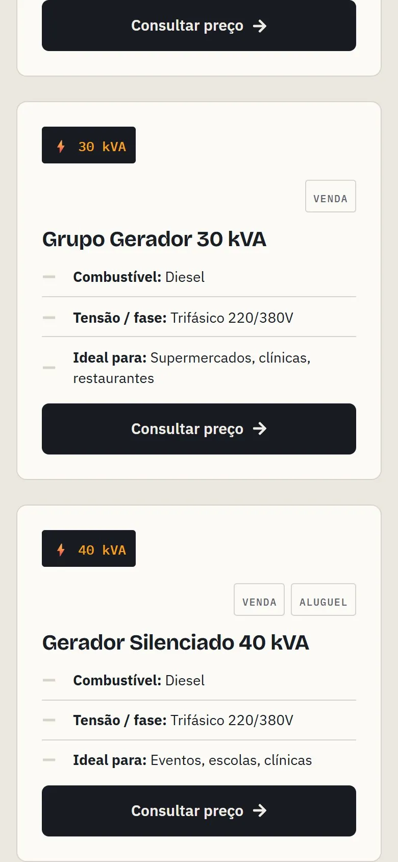 Taguatinga Geradores: tela 4 da versão mobile