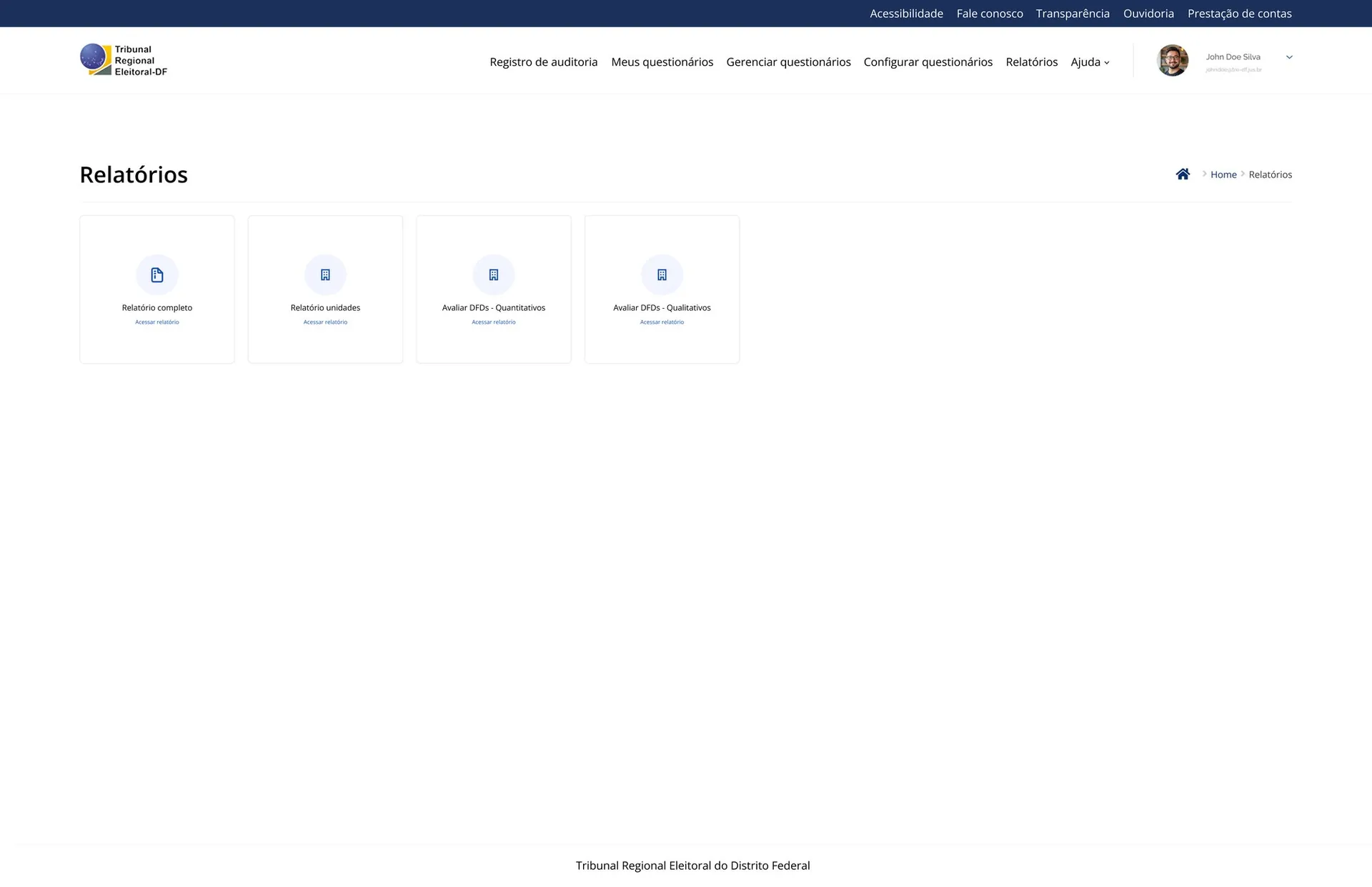 Tela de relatórios do sistema de gestão de demandas